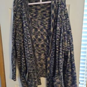 LOGO Lori Goldstein 2X Black Eyelash Sweater Cardigan Night Shade